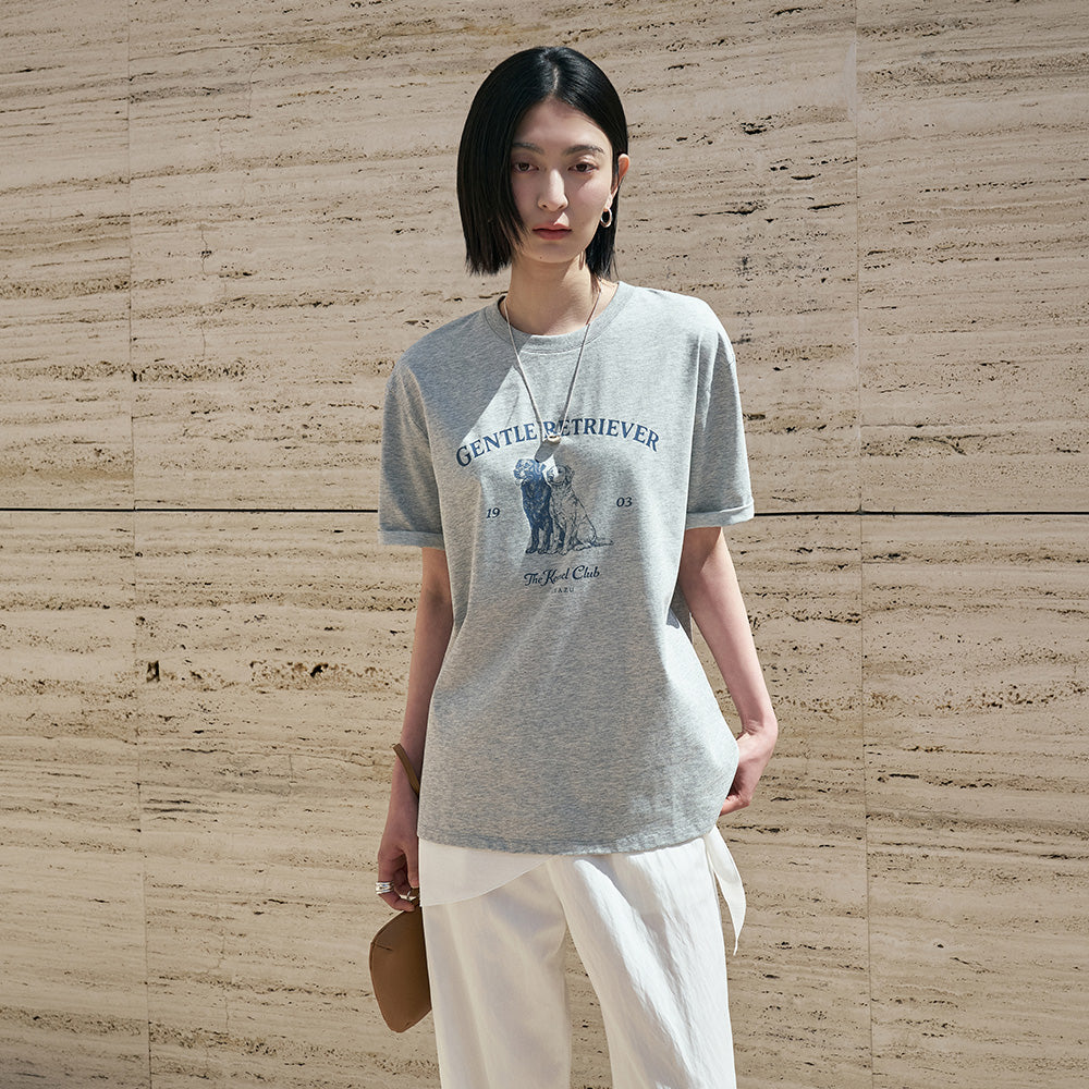 Siyazu SITP5298 Gentle retriever short sleeve t-shirt_Melange gray