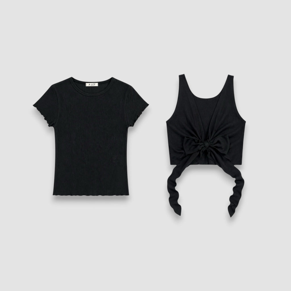 A LOT (Set/2Pack) Wave ribbed layered t & wrap bustier_Black