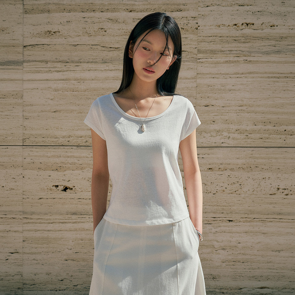 Siyazu [Seo Ji-yeon PICK] SITP5286 Cap sleeve slim short sleeve T-shirt_White