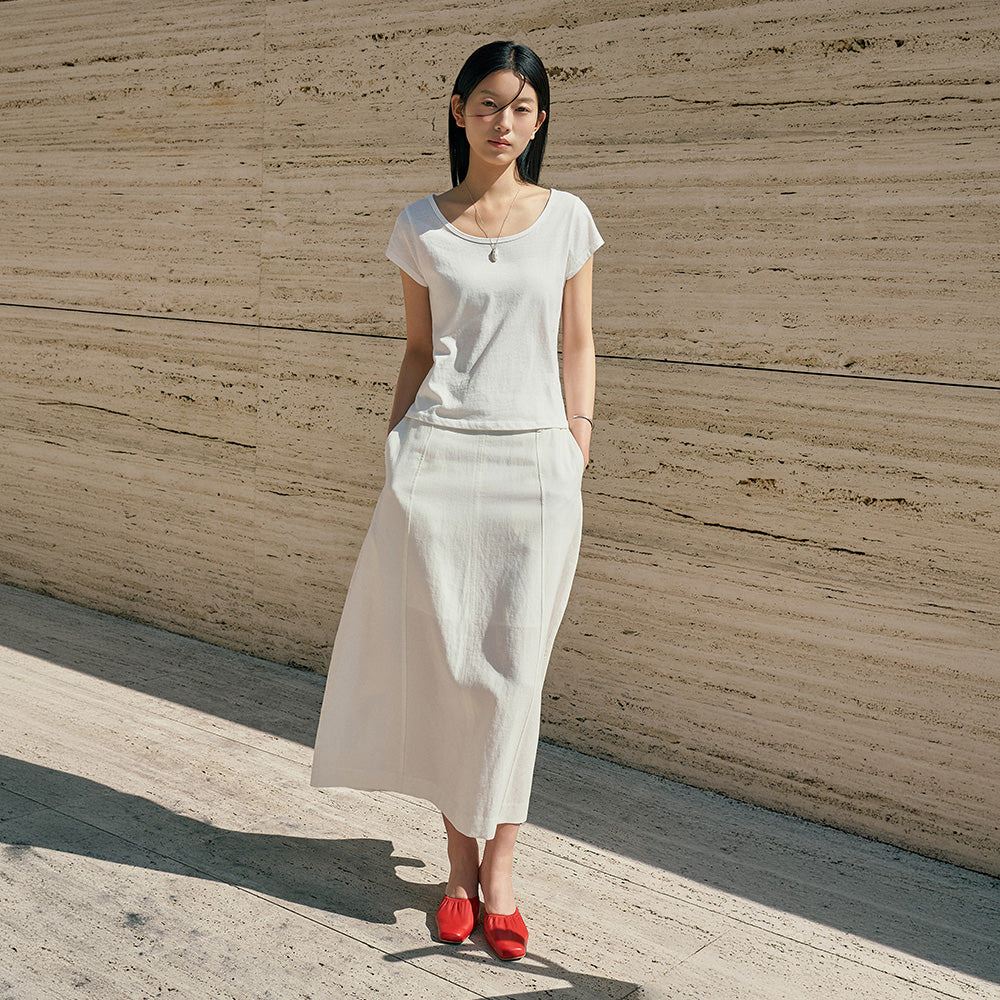 Siyazu [Seo Ji-yeon PICK] SITP5286 Cap sleeve slim short sleeve T-shirt_White