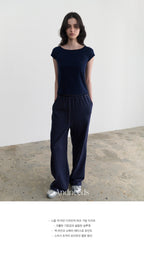 ANDNEEDS Pebble lace scoop tee (navy)
