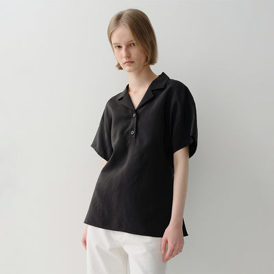 RAYON DRAWSTRING BLOUSE (BLACK)