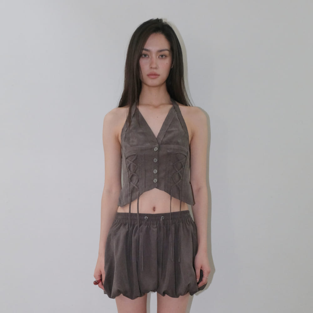 ORDINARY HOLIDAY HALTER NECK TOP [DEEP BROWN ]