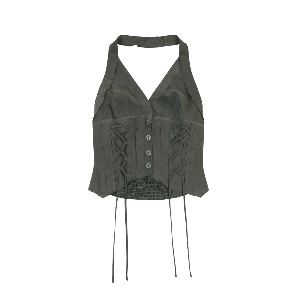 ORDINARY HOLIDAY HALTER NECK TOP [DEEP BROWN ]