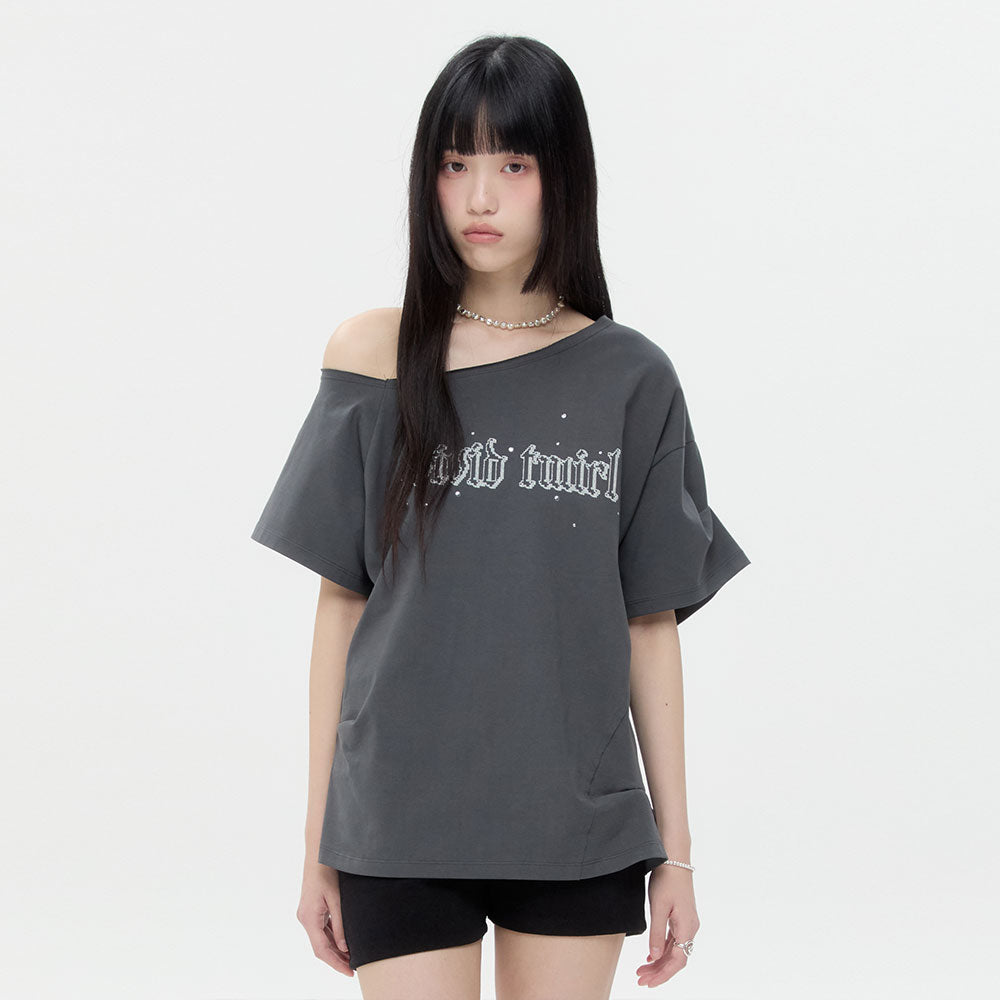 typeservice Hotfix Stitch Off Shoulder Top [Charcoal]