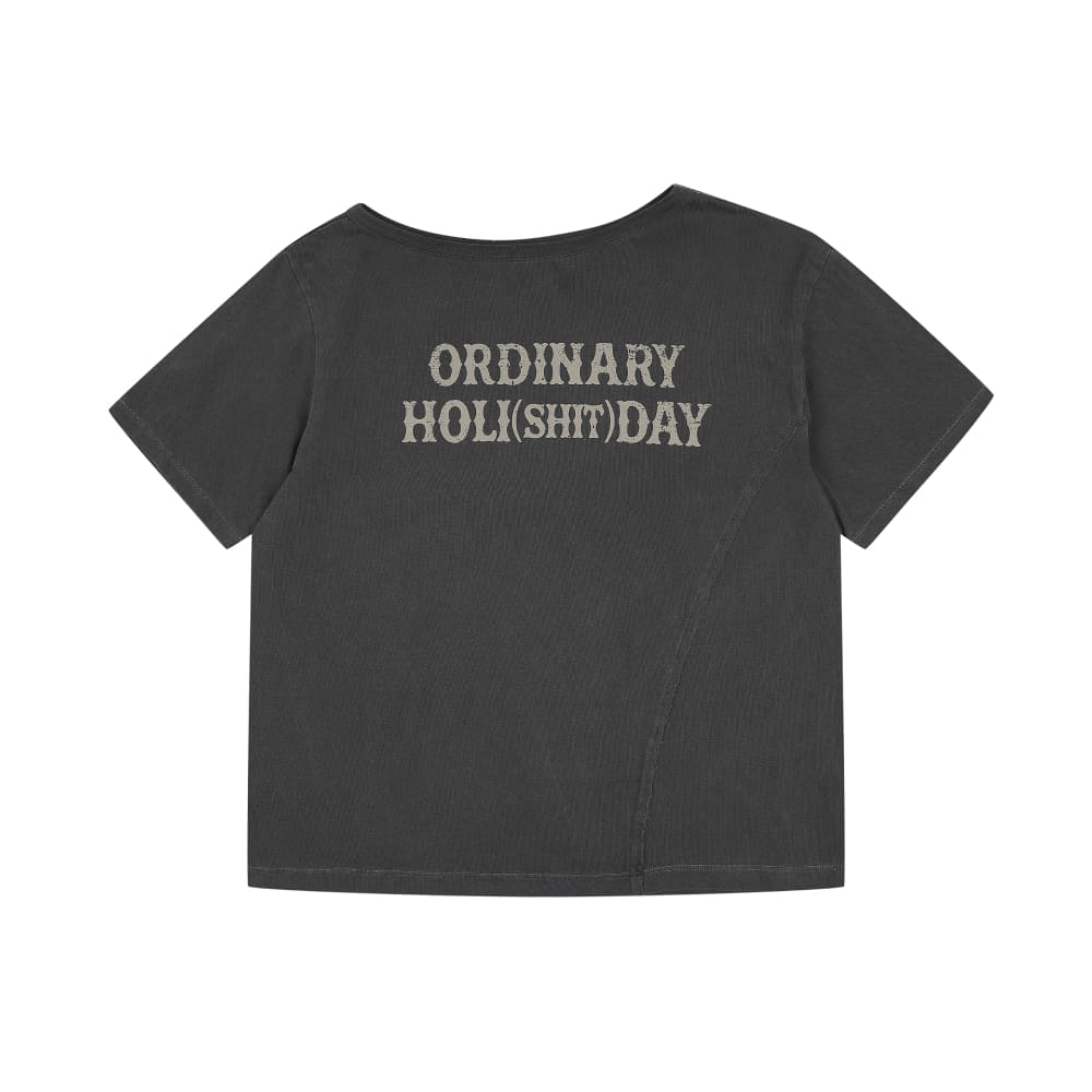 ORDINARY HOLIDAY ONE SHOULDER LOGO T-SHIRT [CHARCOAL]