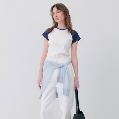 RAGLAN HALF SLEEVE T-SHIRTS - WHITE/BLUE