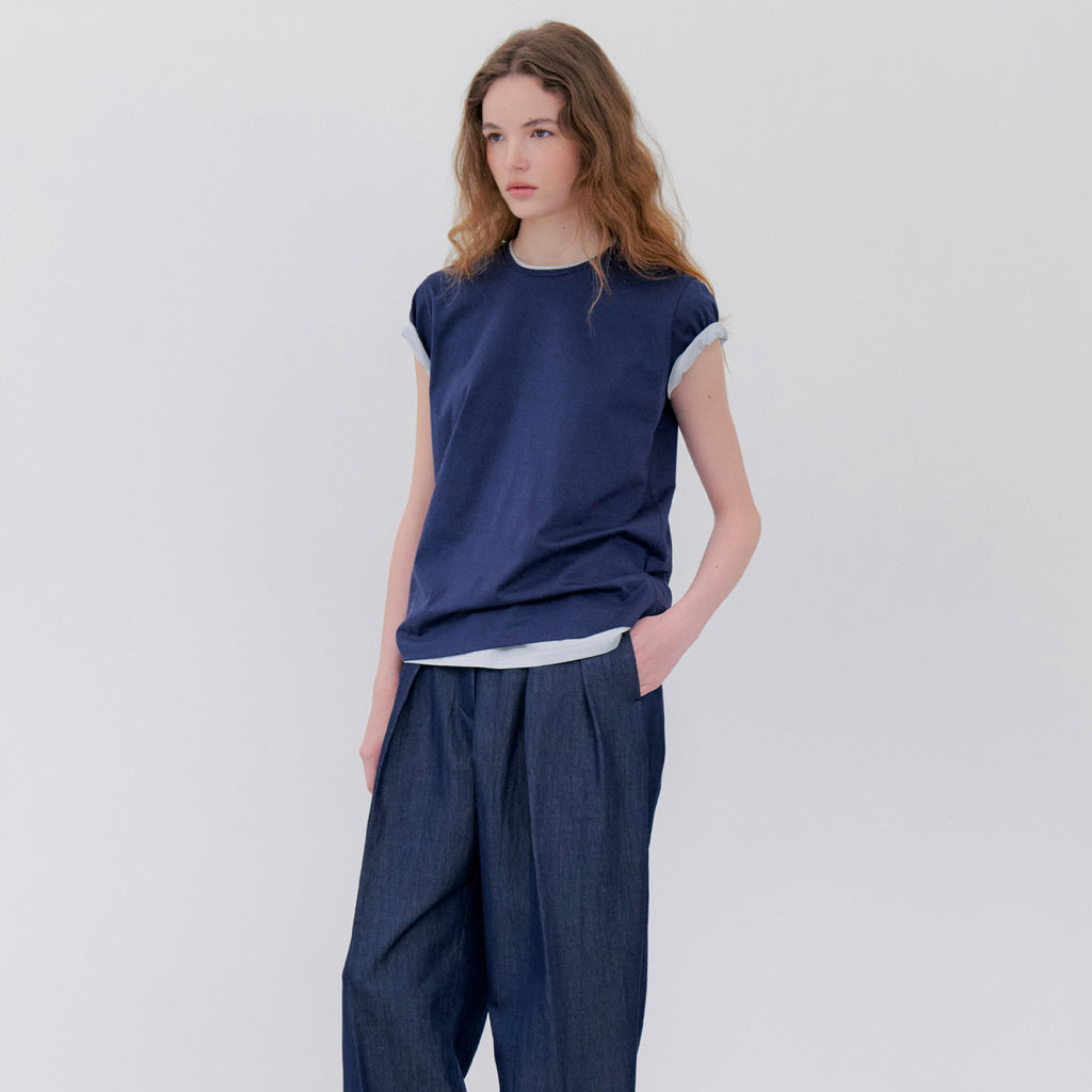 NOTIA SILKET COTTON T-SHIRTS - NAVY