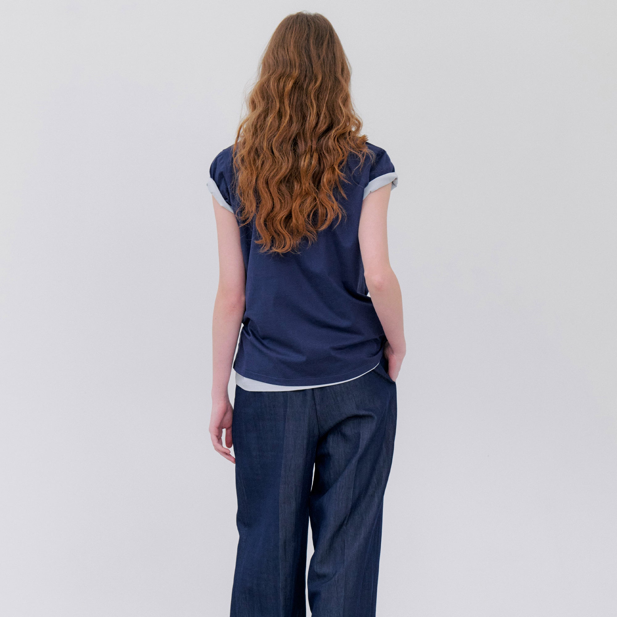NOTIA SILKET COTTON T-SHIRTS - NAVY
