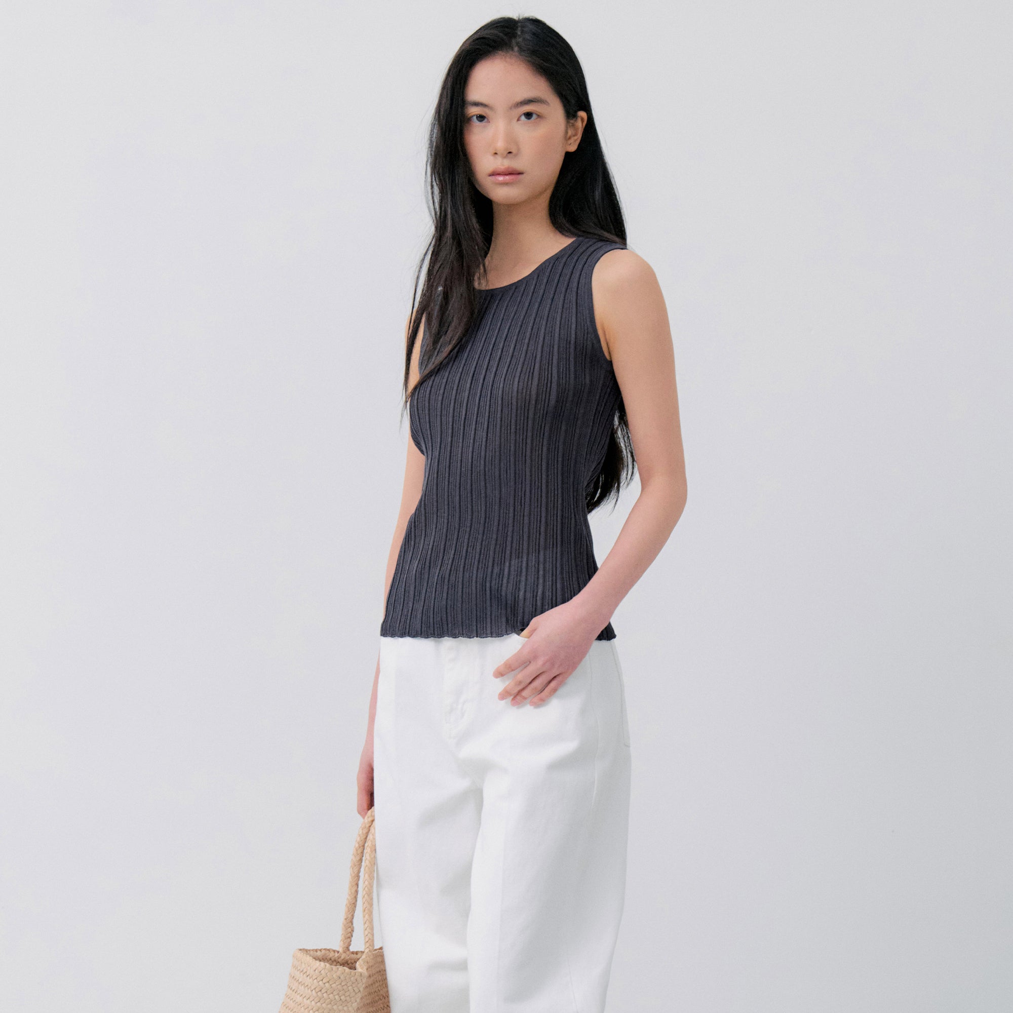 NOTIA SLEEVELESS PLEATS KNIT - CHARCOAL