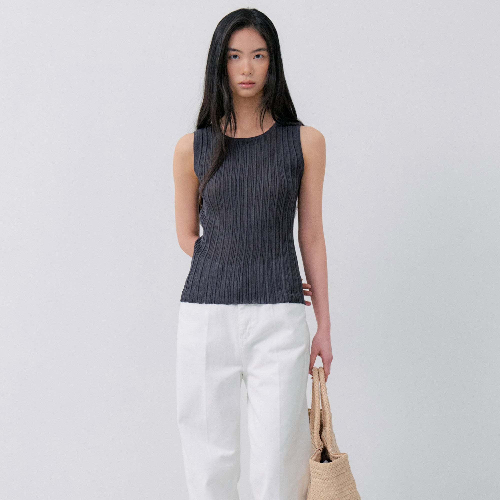 NOTIA SLEEVELESS PLEATS KNIT - CHARCOAL