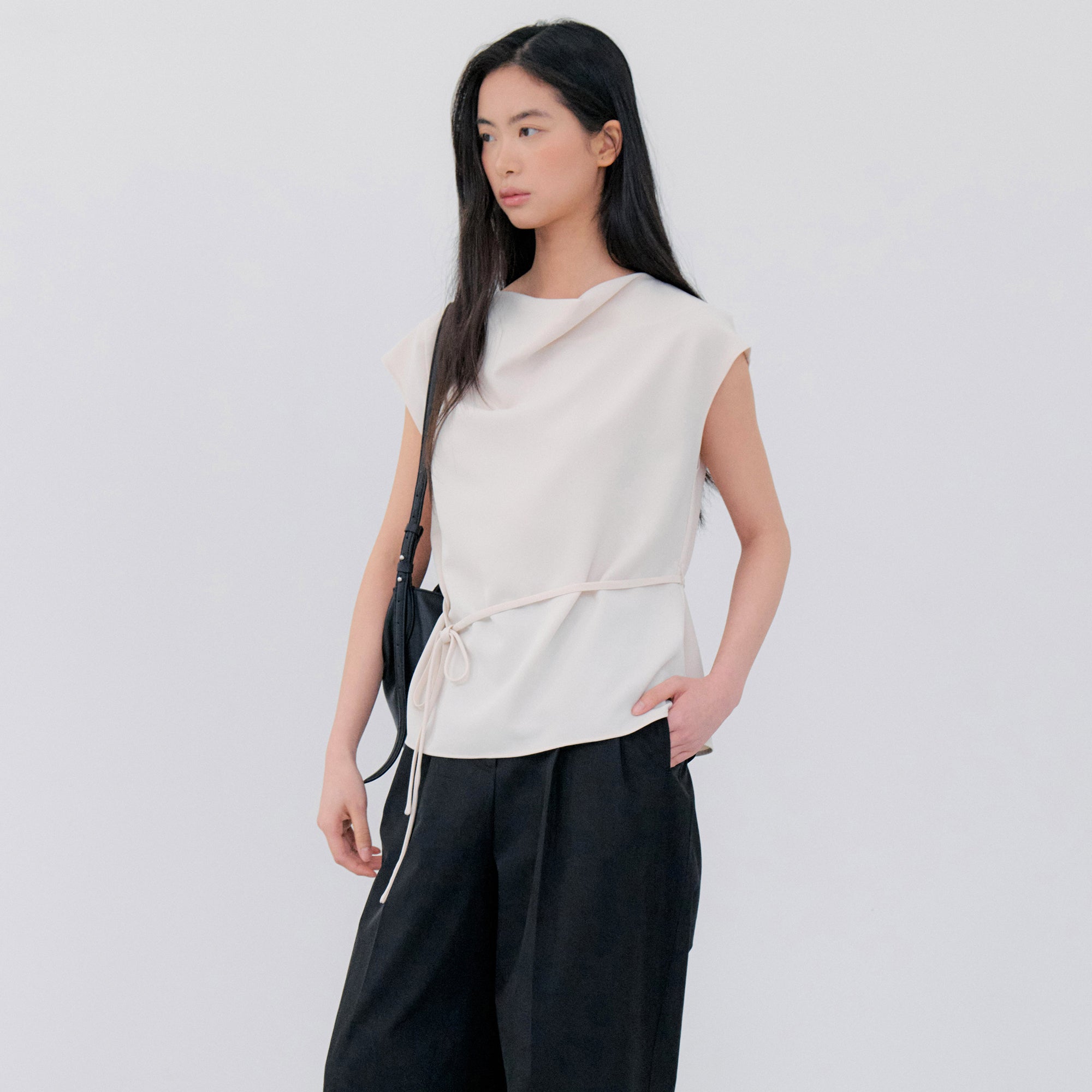 NOTIA DRAPE DOLMAN BLOUSE - LIGHT BEIGE