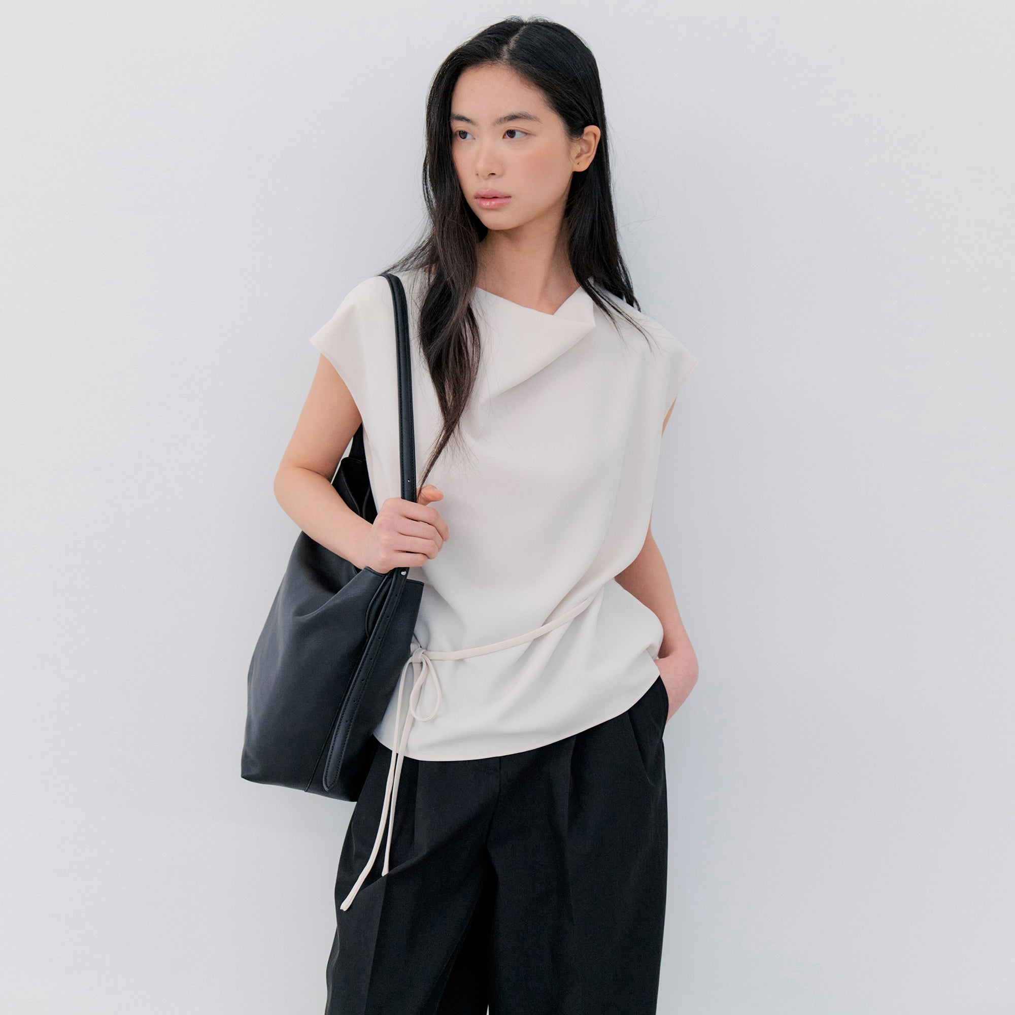 NOTIA DRAPE DOLMAN BLOUSE - LIGHT BEIGE