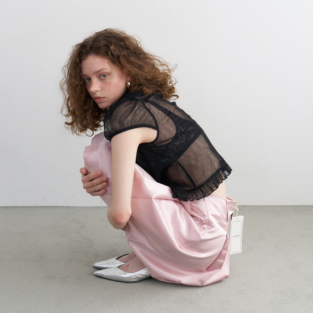 OVERDUE FLAIR VICTORIAN FRILL MESH BLOUSE_BLACK