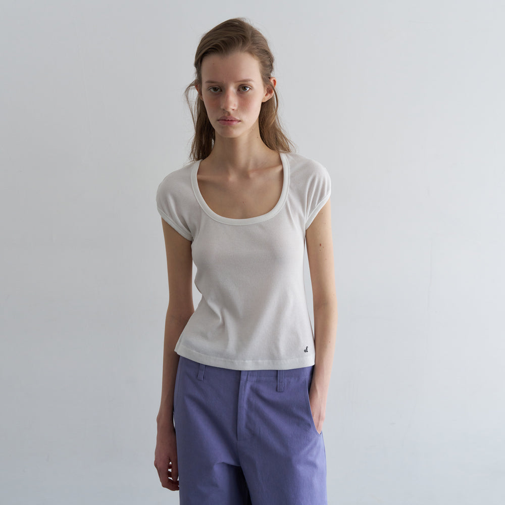 OVERDUE FLAIR SNAP SHOULDER T-SHIRT_WHITE