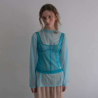 MESH CORSET SLEEVELESS_TEAL BLUE