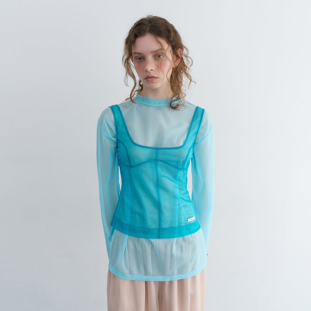 OVERDUE FLAIR MESH CORSET SLEEVELESS_TEAL BLUE