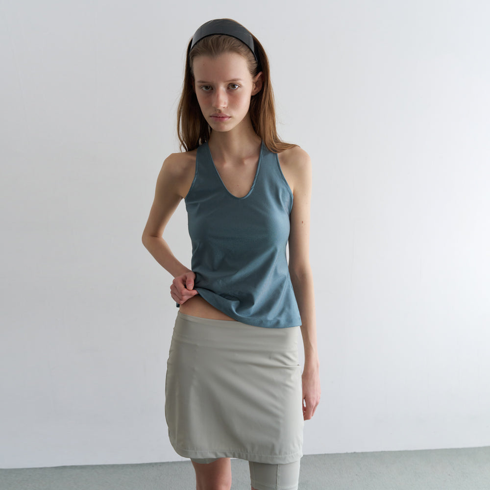 OVERDUE FLAIR GLITTER HALTER TOP_TEAL GREY