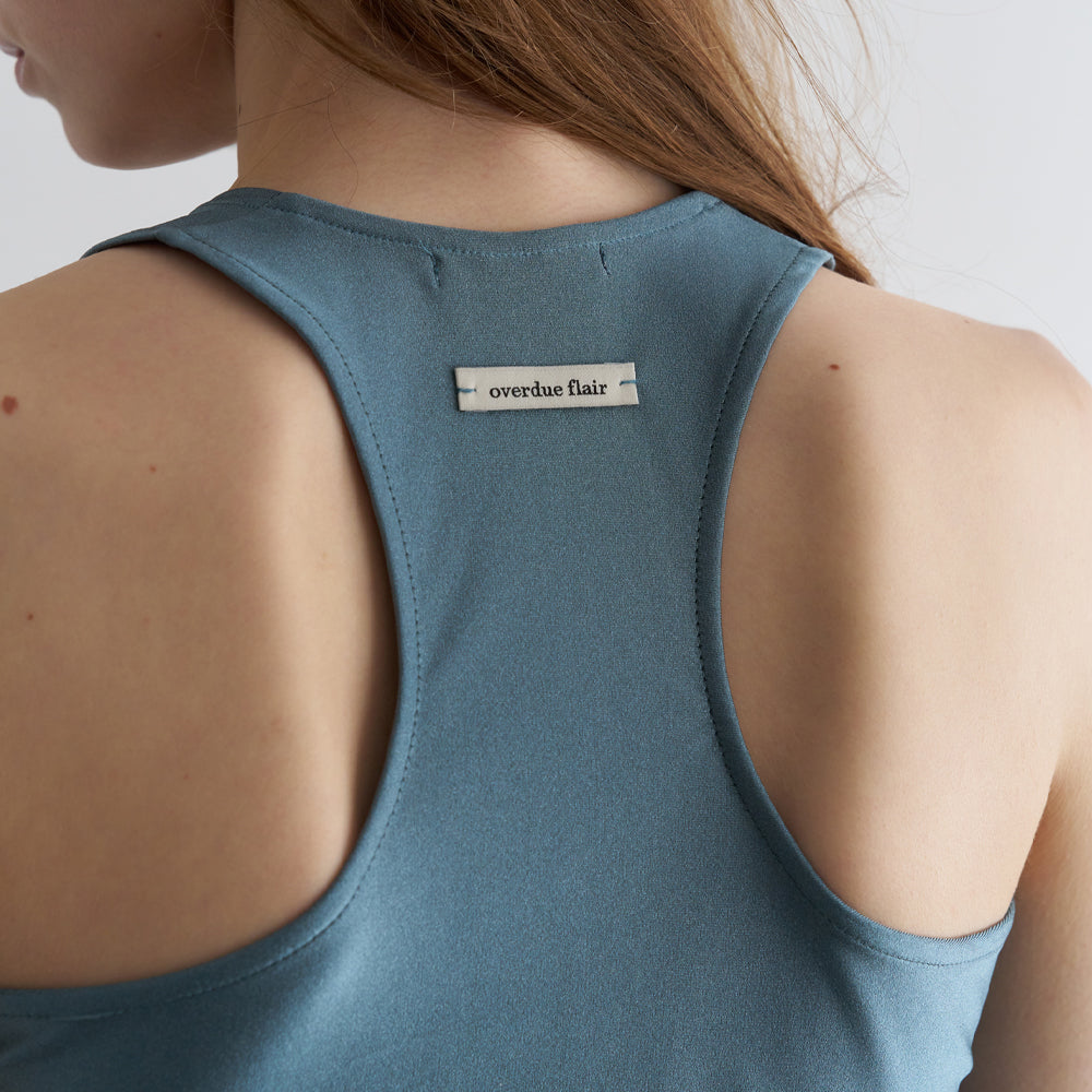 OVERDUE FLAIR GLITTER HALTER TOP_TEAL GREY