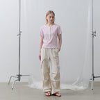 TOAVE Contrast Ribbed Half-Open Tee (Pink)