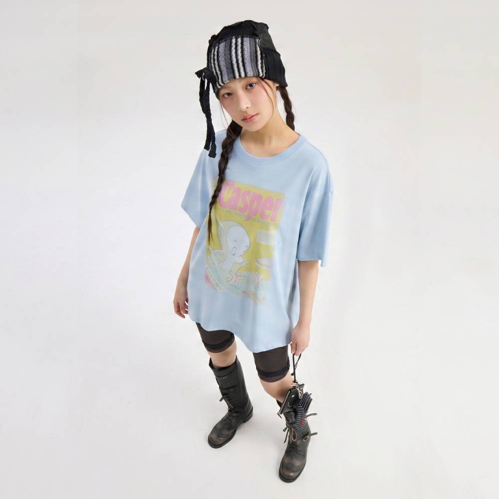 LUCKY CHOUETTE [CASPER X CHOUETTIES] Casper Graphic Loose Fit Short Sleeve T-Shirt (light blue) LATAX26900BUL