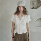 LENINA LILI v-neck embroidery blouse_IVORY