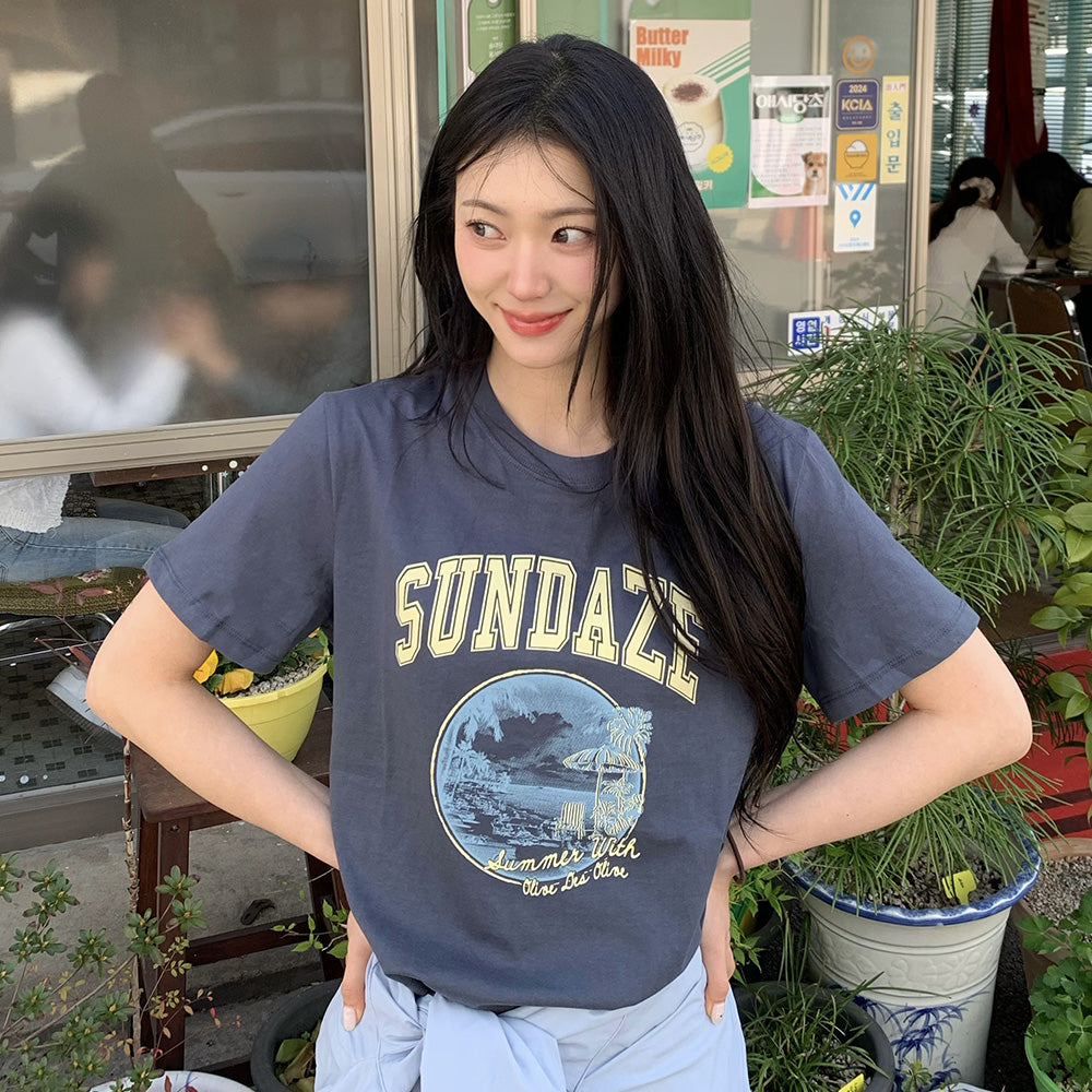 OLIVE DES OLIVE [Ryeong-eun PICK] Sundays semi-crop short sleeve t-shirt OW6ME5520