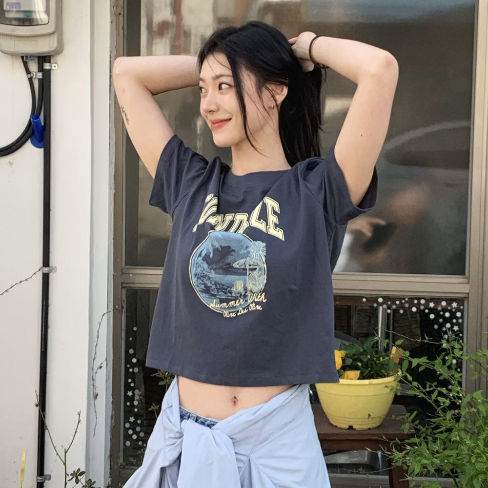 OLIVE DES OLIVE [Ryeong-eun PICK] Sundays semi-crop short sleeve t-shirt OW6ME5520