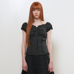 GENERAL IDEA WOMAN cap sleeve shirring puff blouse [BLACK] / GF2LBL516