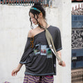 RuNaKiHu WXT089 Tsuzuri One Shoulder T-Shirt (CHARCOAL)