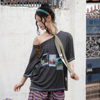 RuNaKiHu WXT089 Tsuzuri One Shoulder T-Shirt (CHARCOAL)