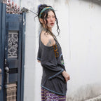 RuNaKiHu WXT089 Tsuzuri One Shoulder T-Shirt (CHARCOAL)