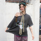 RuNaKiHu WXT089 Tsuzuri One Shoulder T-Shirt (CHARCOAL)