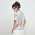 PLZPROJECT CHECK CINCH-BACK HALF SHIRT, GREEN