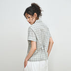 PLZPROJECT CHECK CINCH-BACK HALF SHIRT, GREEN