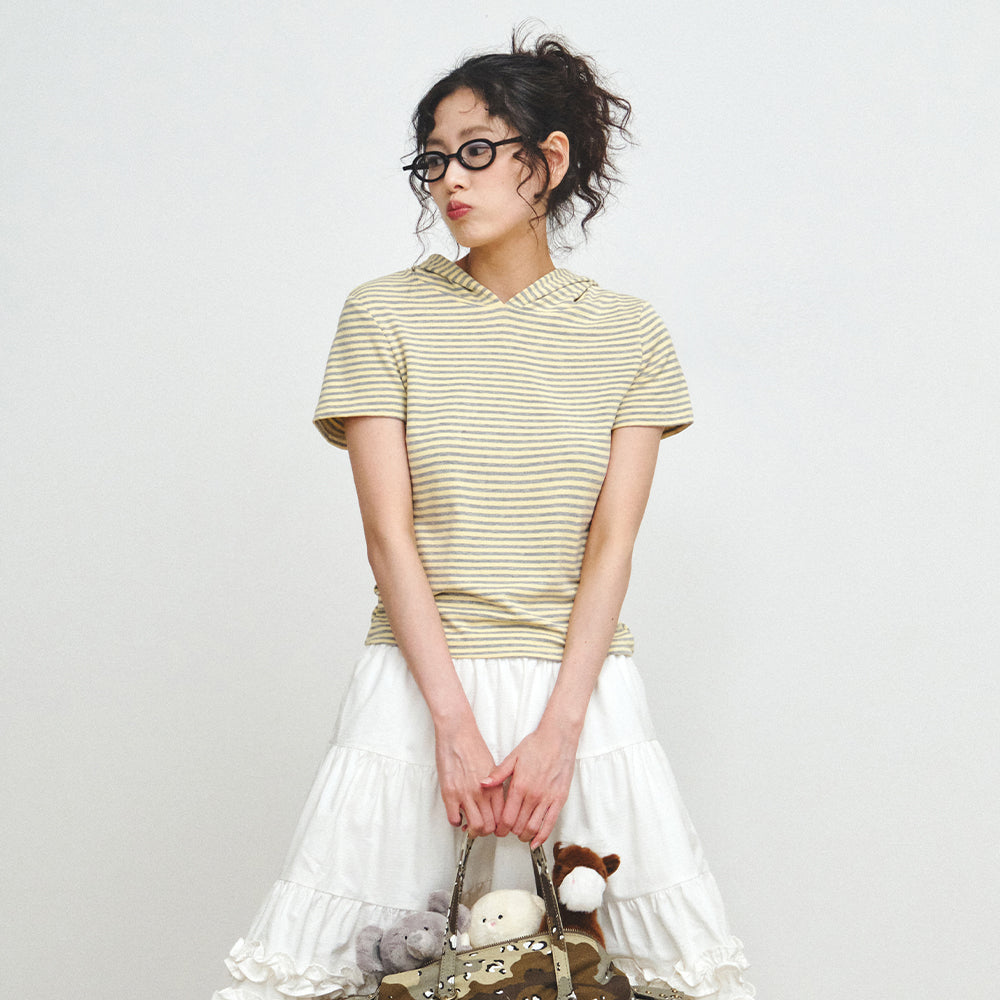 PLZPROJECT SHORT SLEEVE HOODED T-SHIRT, BUTTER