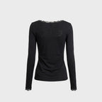 BADBLOOD w-tee26-177 Lace layered loose fit long sleeve - Black