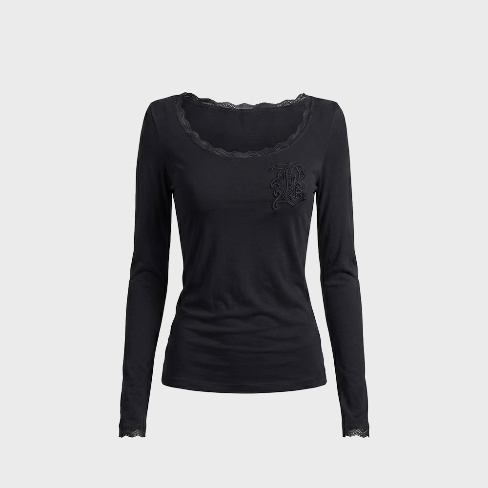 BADBLOOD w-tee26-177 Lace layered loose fit long sleeve - Black