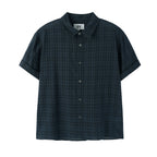 OY CHECK ROLL-UP CROP S/S SHIRTS - NAVY