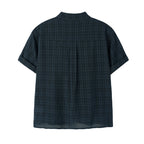 OY CHECK ROLL-UP CROP S/S SHIRTS - NAVY