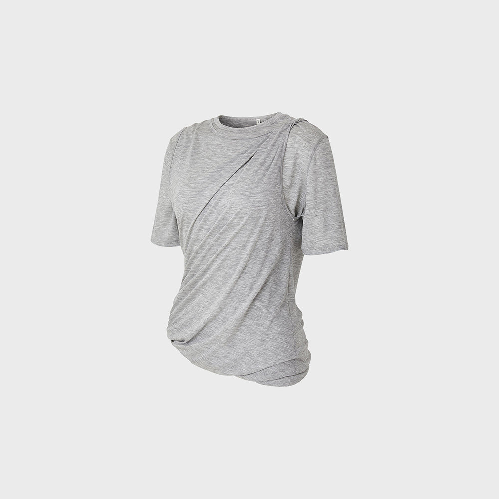 TEAK LAYERED TWIST SHORT TOP (MELANGE GREY)