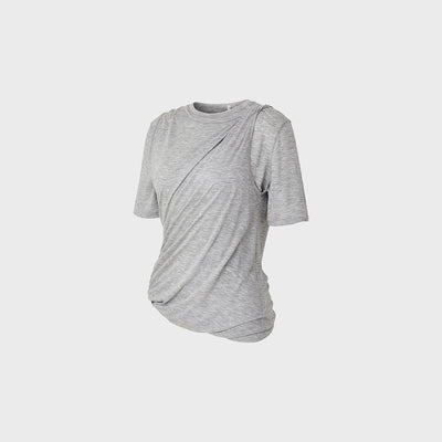 LAYERED TWIST SHORT TOP (MELANGE GREY)