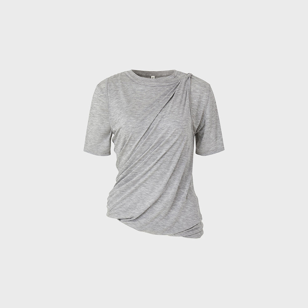 TEAK LAYERED TWIST SHORT TOP (MELANGE GREY)
