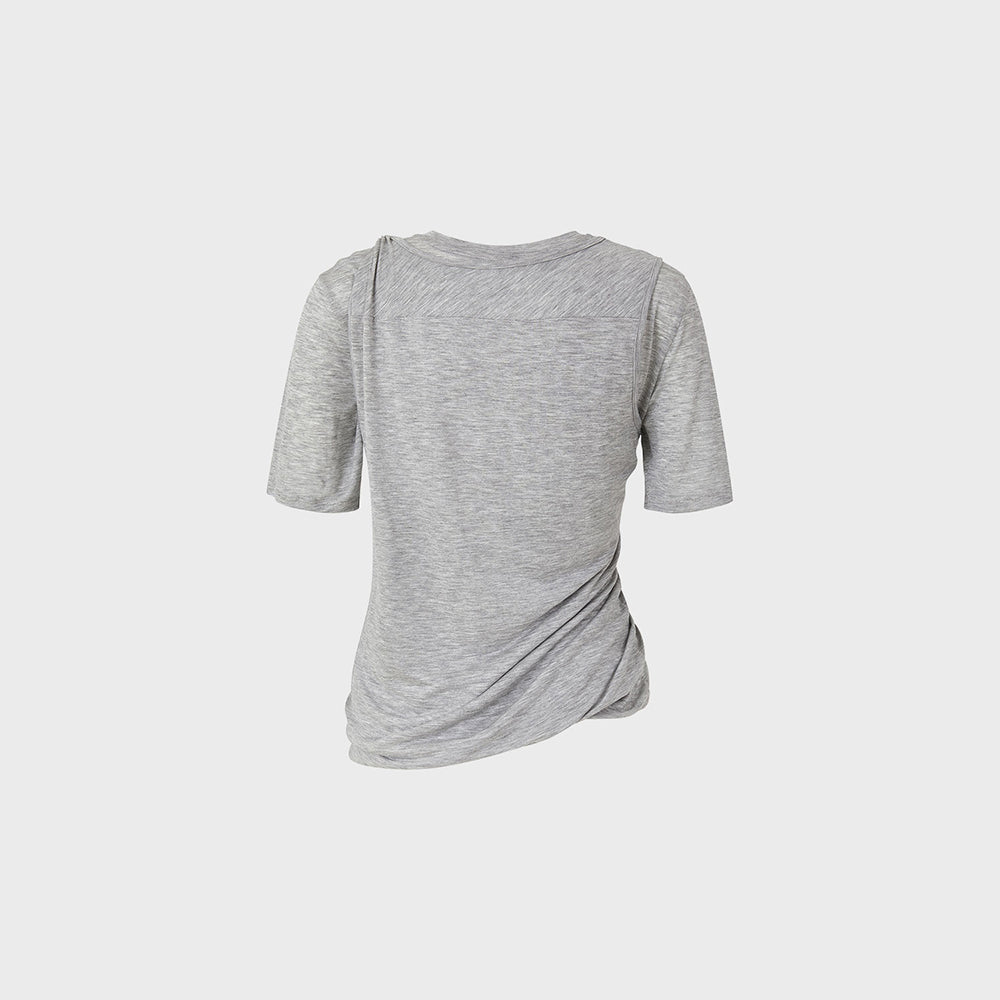 TEAK LAYERED TWIST SHORT TOP (MELANGE GREY)