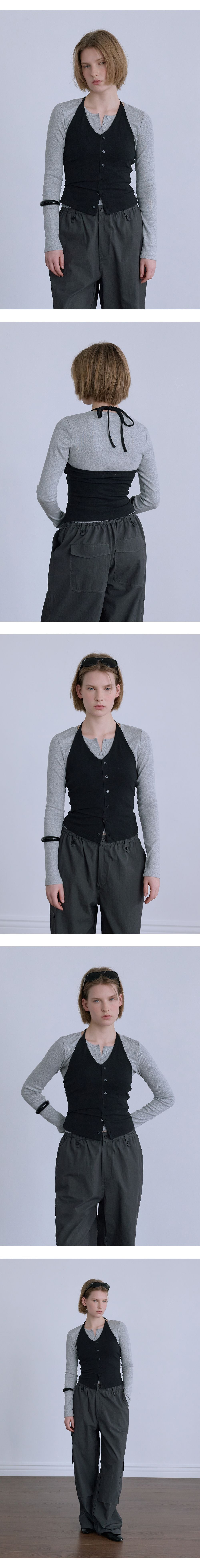 AFTERHOURS BUTTON HALTER SLEEVELESS TOP (BLACK)