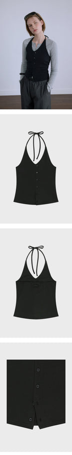 AFTERHOURS BUTTON HALTER SLEEVELESS TOP (BLACK)