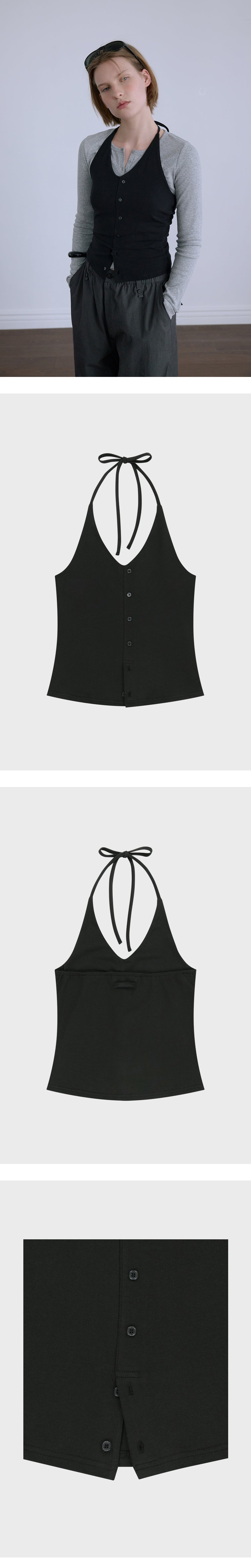 AFTERHOURS BUTTON HALTER SLEEVELESS TOP (BLACK)