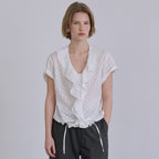 AFTERHOURS RUFFLE HALF SLEEVE BLOUSE (WHITE-FLORAL)