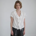 AFTERHOURS RUFFLE HALF SLEEVE BLOUSE (WHITE-FLORAL)
