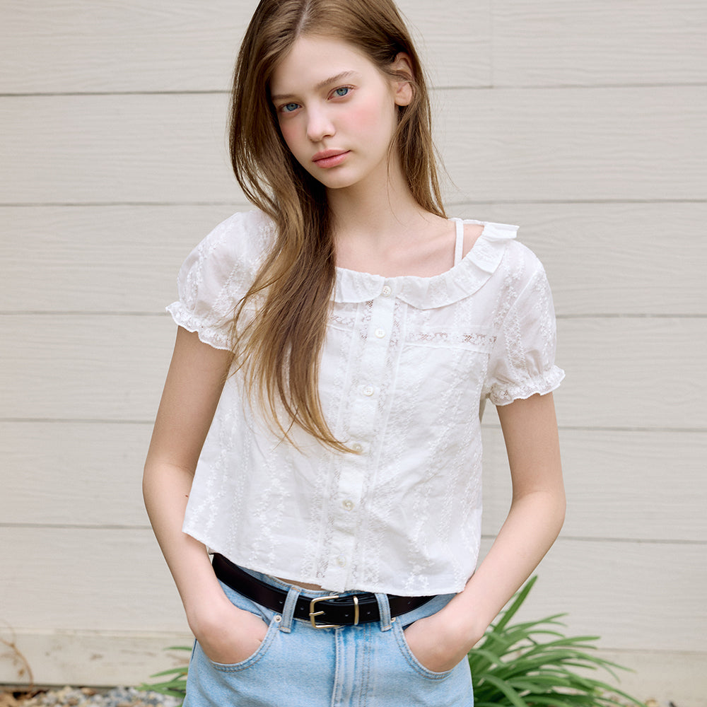 LETTER FROM MOON Belle lace ruffle blouse (white)